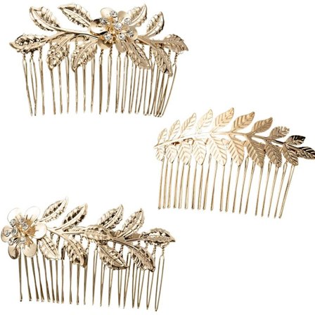 3 stk. Guld Hårkamme Hovedpynt, Guld Blad Hårtilbehør Pi DXGHC