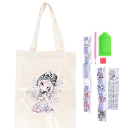 Figur med karakter, diamantmaling, tote bag, rhinestones, maling, handleveske, kitBB017 (FMY)