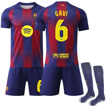 2025-2026 Barcelona UEFA Champions League Fotballdrakt for barn og voksne med sokker No.6 Gavi No.6 Gavi-FS-