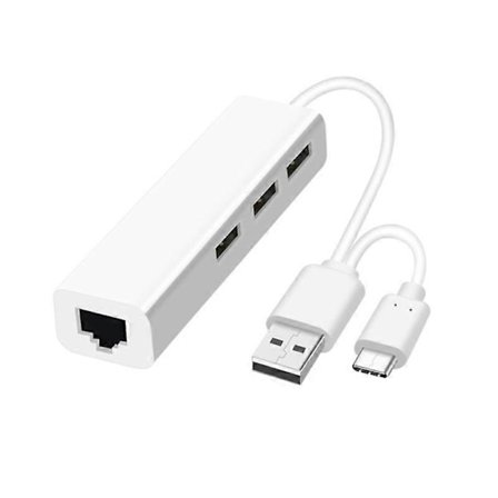 Dubbelhuvud USB Typ-C 3 USB2.0 Port RJ45 Lan Nätverkskort Ethernet Adapter Hub
