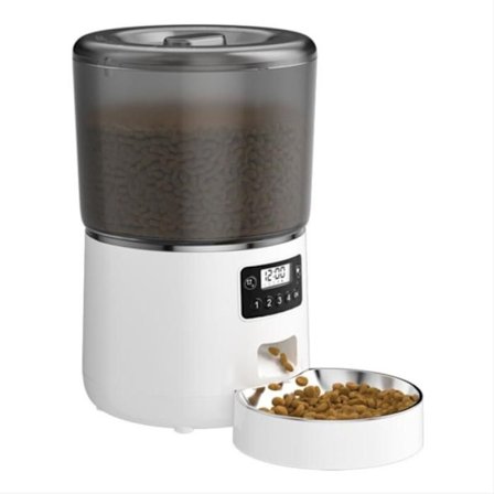 Distribueret tørfoder til katte og hunde, automatisk foderautomat, med skål og rustfrit stål, 1 til 4 måltider, 4L
