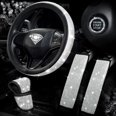 IC 5-delad Bling Biltillbehör Set för Kvinnor, Flickor, Diamant