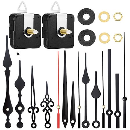 2 klokker, urverk, bevegelse, batteri, lydløs, veggklokkesystem, klokkevisere, pendelmekanisme