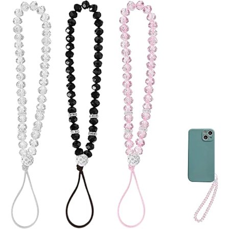 3 stk. Mobiltelefon Charms Glitrende Håndlavet Håndledsrem Telefon Charm Rem Krystal Perler Telefon Charms Hængende Snor