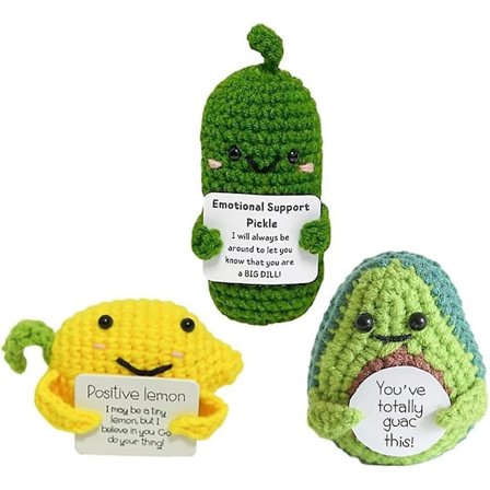Mini Rolig Positiv Potatis, kreativ söt ull inspirerande potatis virkad docka med positivt kort för födelsedagspresent (gurka+citron+avocado)