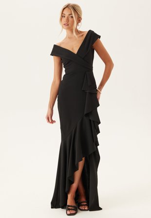 Goddiva-Bardot Frill Maxi Dress-XXS (UK6)