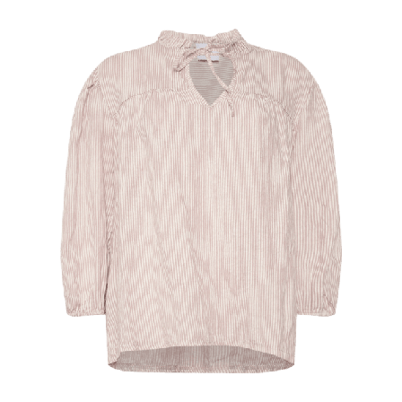 Tiffany Ella, Frill Neck Blouse Stripe, Linen - Dust Lavender Stripe/cream Blusar Dam Lila XS-S