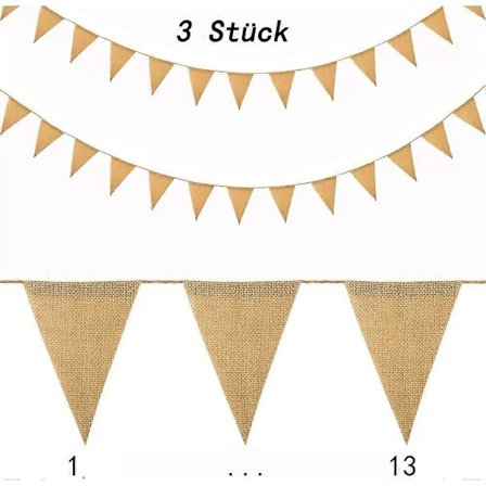 Living Value 3-delt Vimpelkjede Vimpelgirland Vintage Jute Bunting Banner 8,4M Imitert Lin Hessiansk Girland Rustikk Dekorasjon For Bursdag