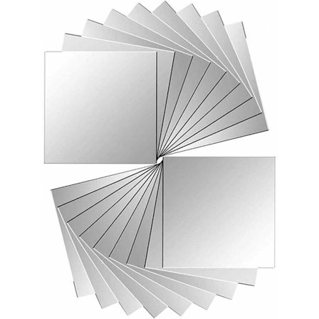 Peililaattasarja, 18 kappaletta, peilitarra, seinäpeilitarra seinäkoristeeseen, hopea, 15 x 15 cm