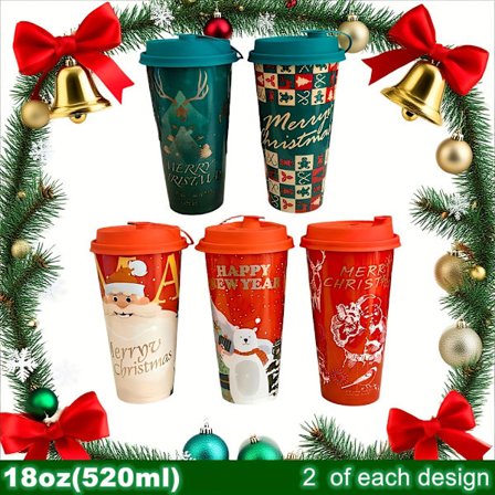 10-pakning Store Krus (53 cl og 65 cl) - Lekkasjesikker Isolert Tumbler med Lokk, Reisekrus Egnet for Varme/Kalde Drikker, Gjenbrukbare Julekrus[YJD]