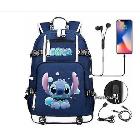 Lilo og Stitch Skole Tasker Kapacitet Rygsække Drenge Piger Usb Opladning Rejse Stor Laptop College Studerende Skole Taske Rygsæk