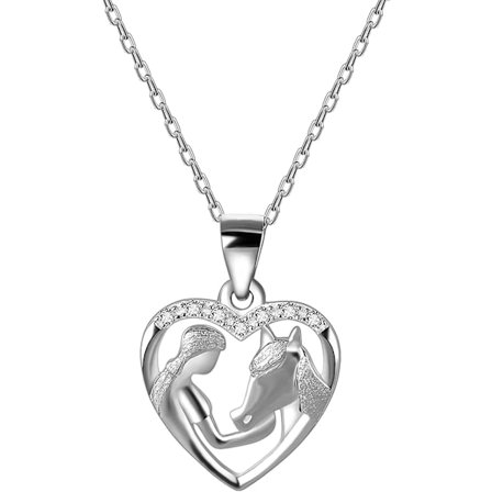 Halsband med flicka och häst, Acsergery hästberlock halsband 925 silver halsband smycke present