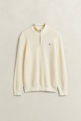 GANT - Teksturert bomullsgenser med halv glidelås til herre cream