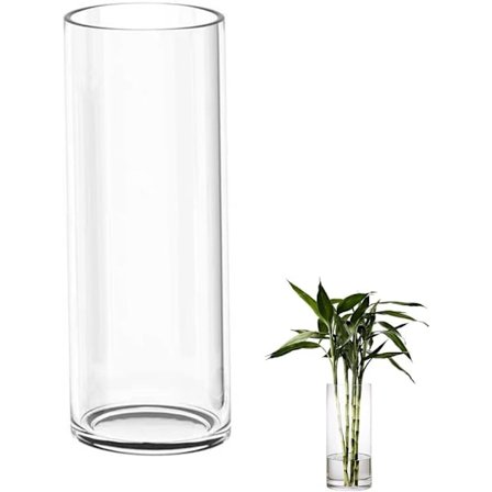 Stor glasvase 30 cm, transparent cylindrisk vase til stuen, moderne stor vase 30x10 cm