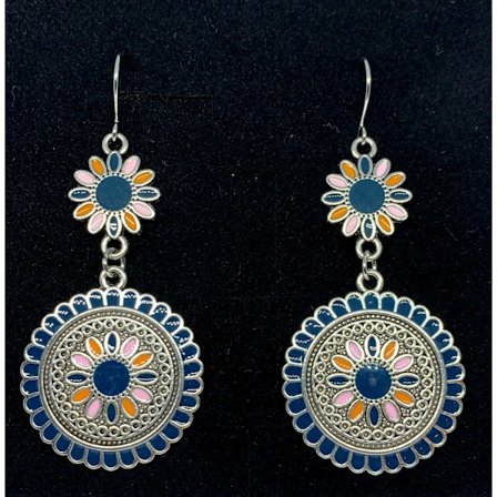 Øreringe med blå sten forsølvet antik vintage blomst