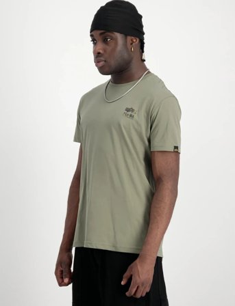 Alpha Industries Camo Logo Puff Print Back Print T - Khaki green - M