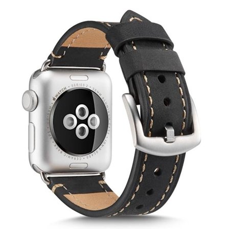 Crazy Horse Apple Watch Series 4 44mm aitoa nahkaa - Musta