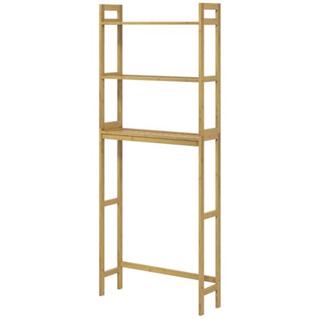 Toilethylde 3 Etagers Badeværelse Stående Hylde Med Anti-Tip Opbevaringshylde Bamboo Natural