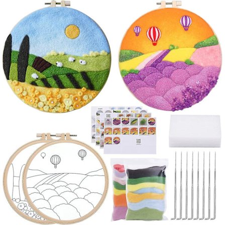 Ull Nålefiltsett Nålefilting Kit Filtmalingssett Med Ull Roving, Ramme, Skumpute, Filtduk Filtnåler, Og Instruksjoner, Nålefilt St