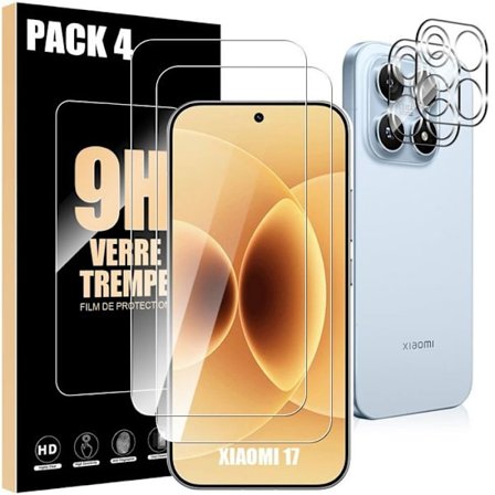 2 Beskyttelsesglas og 2 Bagkamera-glas til Xiaomi 17, Anti-ridse beskyttelse