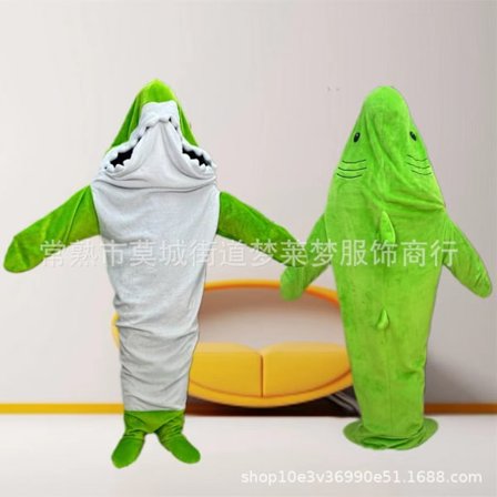 Hajformet sovepose tæppe tegneserie dyr jumpsuit flanel herre og dame hjem tøj haj pyjamas Navy Shark Sleeping Bag