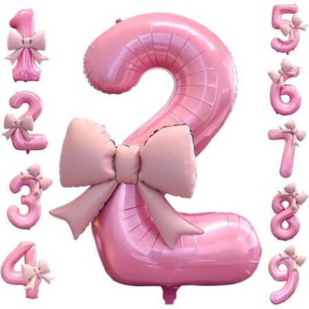 40 tommer 0–9 tallballong rosa med sløyfe, stor folieballong til bursdagsdekorasjon