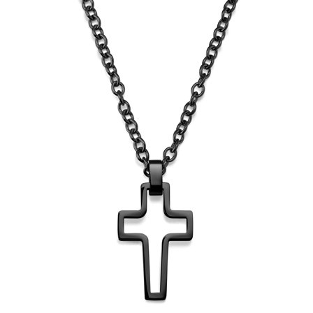 Collier à pendentif croix noire en acier pour hommes - Chaînes en acier