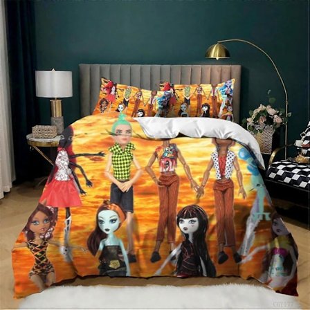 i20 Teen Monster High Dynebetræk Sæt 3 Dele Tegneserie Sengetøj Sæt Fuld Størrelse Letvægts Dynebetræk til Piger jm20