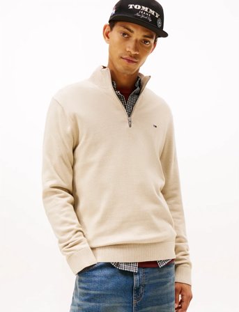 Tommy Jeans Tjm Slm Ess Light ¼ Zip Swtr Ext - Cream - XXXL