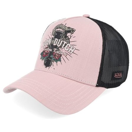 Von Dutch - Rosa trucker Keps - Screen Print Black/Pink A-Frame Trucker @ Hatstore