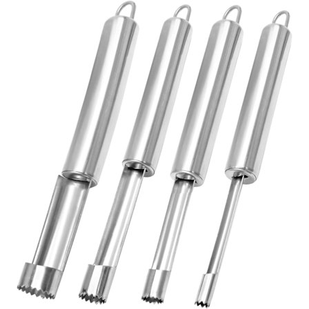 Multifunktionell kärnborttagare och urkärnare, set om 4 delar, rostfria verktyg för att ta bort kärnor från äpple, päron, körsbär, jujube, röda dadlar