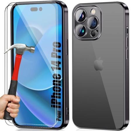 Silikone cover til iPhone 14 Pro Black og 2 Skærmbeskytter i hærdet glas