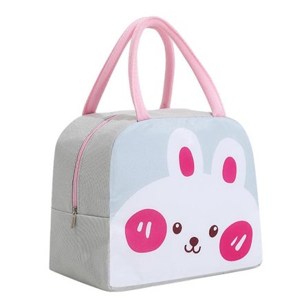 Isoleret madkasse med stor kapacitet, bærbar sød bentobox til børn, studerende, skole, picnic, kanin, lysegrå