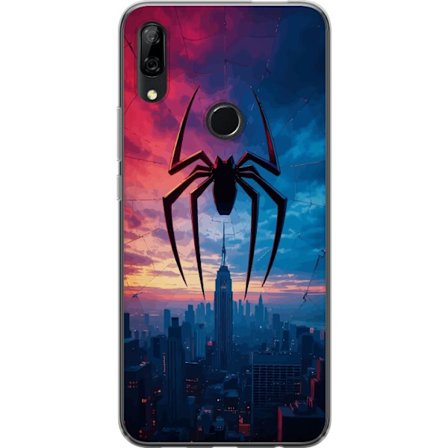 Yhteensopiva Puhelinkuori Huawei Huawei P Smart Z Tyylikäs hämähäkki kaupungin horisontin yläpuolella dramaattisessa auringonlaskussa, graafinen