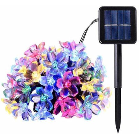 Solcellslingor 7m/22.97ft 50st Körsbärsblomma Fe-ljus Färgglada LED Utomhus Dekoration Belysning för Julgran Trädgård Uteplats Staket
