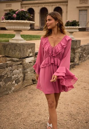 Bubbleroom Occasion-Trumpet Sleeve Frill Short Dress-XS