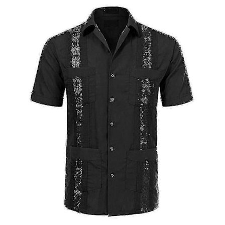 Kortärmad Kubansk Strandskjorta Guayabera för Män med Ficka