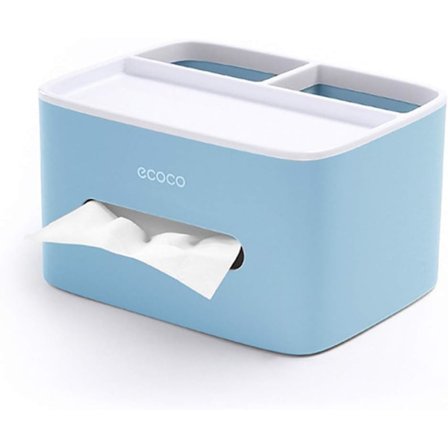 Multifunktionel Tissue Box, Fjernbetjening og Tissueholder, Organizer med Tissue Box Blå