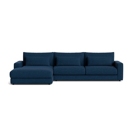 Sevilla Chaiselongue-Sofa, links, Aragon Blau, modern, 332cm breit, hoher Sitzkomfort, einfarbiges Design, ideal für große Wohnzimmer