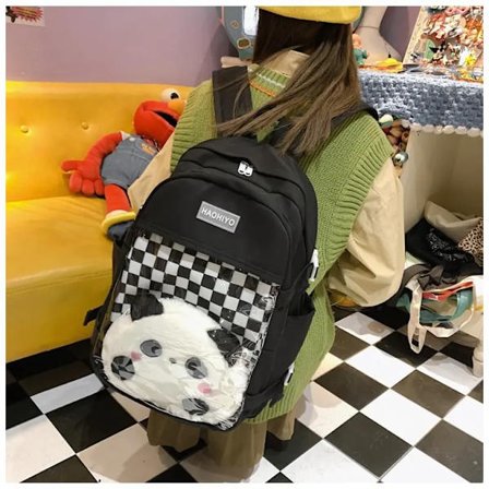 Kawaii Ita -laukku Harajuku lukion reppu persoonallinen suuri reppu japanilainen tyttö kontrasti ruudullinen kannettavan tietokoneen reppu~06697