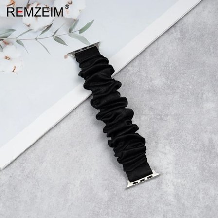 Elastisk Scrunchie-rem til Apple Watch-rem 44mm 40mm 42mm 41mm 38mm 45mm 49mm Ultra Armbånd IWatch Kvinder 8 7 6 5 4 SE Sort