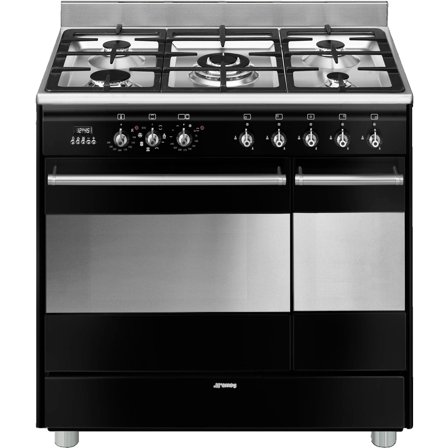 Smeg SCB92MN8 Gaskomfur med dobbeltovn, 90 cm, sort - Rustfrit stål, sort | KitchenOne