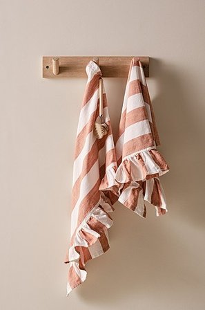 Jotex - Viskestykke Med Volant 2-pak Rustbrun/offwhite - IRIS - Køb Viskestykker hos Jotex
