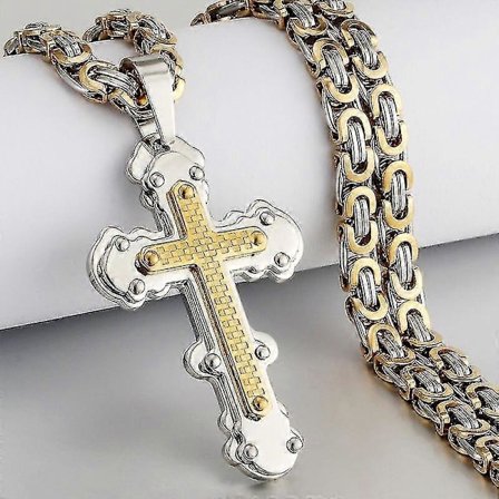 Ortodox kristendom Kyrka Evighetskors Halsband Robust Rostfritt Stål Berlocker Hänge Kors Halsband Länkkedja Smycken Gåva Guld Silver Ton