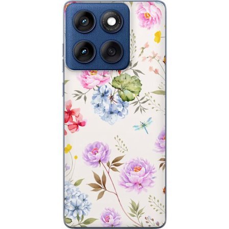 Kompatibel Mobilcover til Motorola Edge 60 Blomstret mønster med håndmalede blomster, sommerfugle og insekter i romantisk skandinavisk stil til plakat