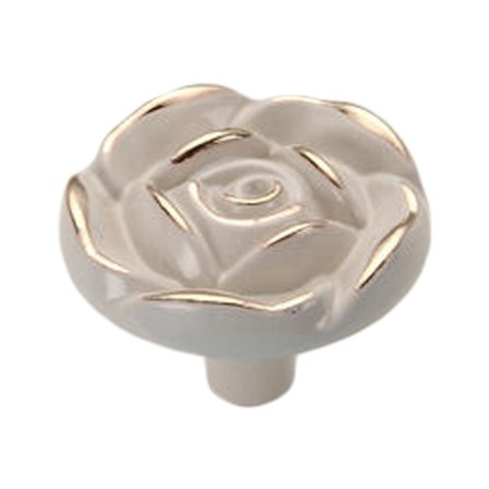 Euro Rose Skapknotter Vintage 3D Sink Legering Blomst Skuff Trekk for Kjøkken Soverom Baderom Elfenben Gull Kant Enkelt Hull