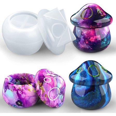 Silikoneforme i harpiks, silikoneforme til svampeglas med låg