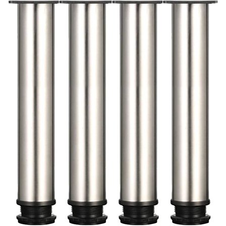 4 justerbare fødder - højde 250 mm, tykke møbelfødder, justerbar højde 0-15 mm, bordben, møbelfødder, børstet rustfrit stål - rustfrit