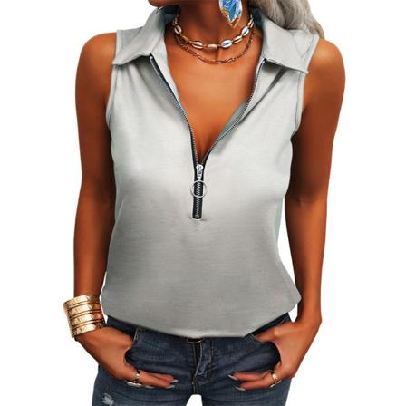 Ärmlösa Linne För Kvinnor T-shirts Med Dragkedja Framtill