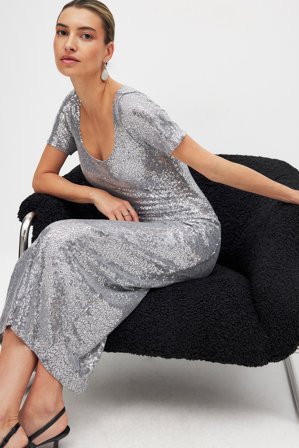 NA-KD Midiklänning med paljetter - Festklänningar - Silver - L